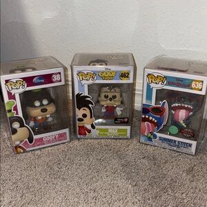 Funko Pop! Disney Goofy, Max, and Summer Stitch Figures